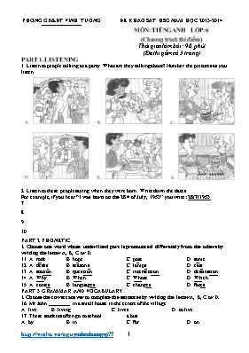 Đề thi khảo sát học sinh giỏi Tiếng anh lớp 6 - Năm học 2014-2015 - Phòng GD & ĐT Vĩnh Yên